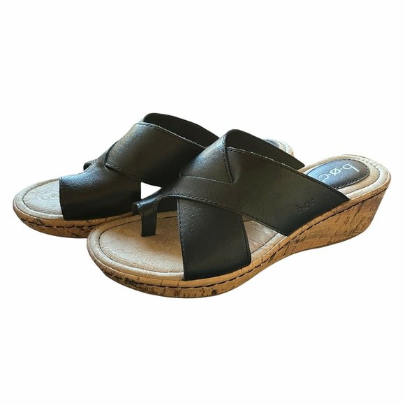 b.o.c. Shoes - B.O.C Women's 7M Summer $75 Black Strappy Wedge Comfort Micro Suede Cork Sandals